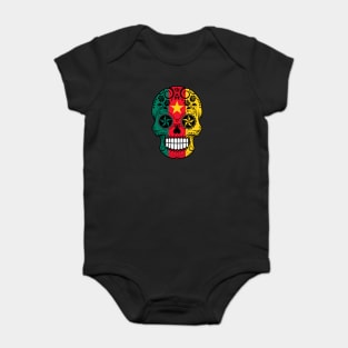 Cameroon Flag Sugar Skull with Roses Baby Bodysuit
